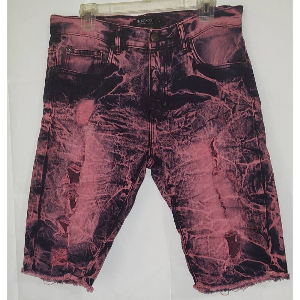 Track 23 Intelligent Design Distressed Shorts Black Acid wash Mens Size 34 Y2K